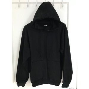 Men Women Plain Fleece Drawstring Pockets Sweater Sweatshirt Hoodie Black M New